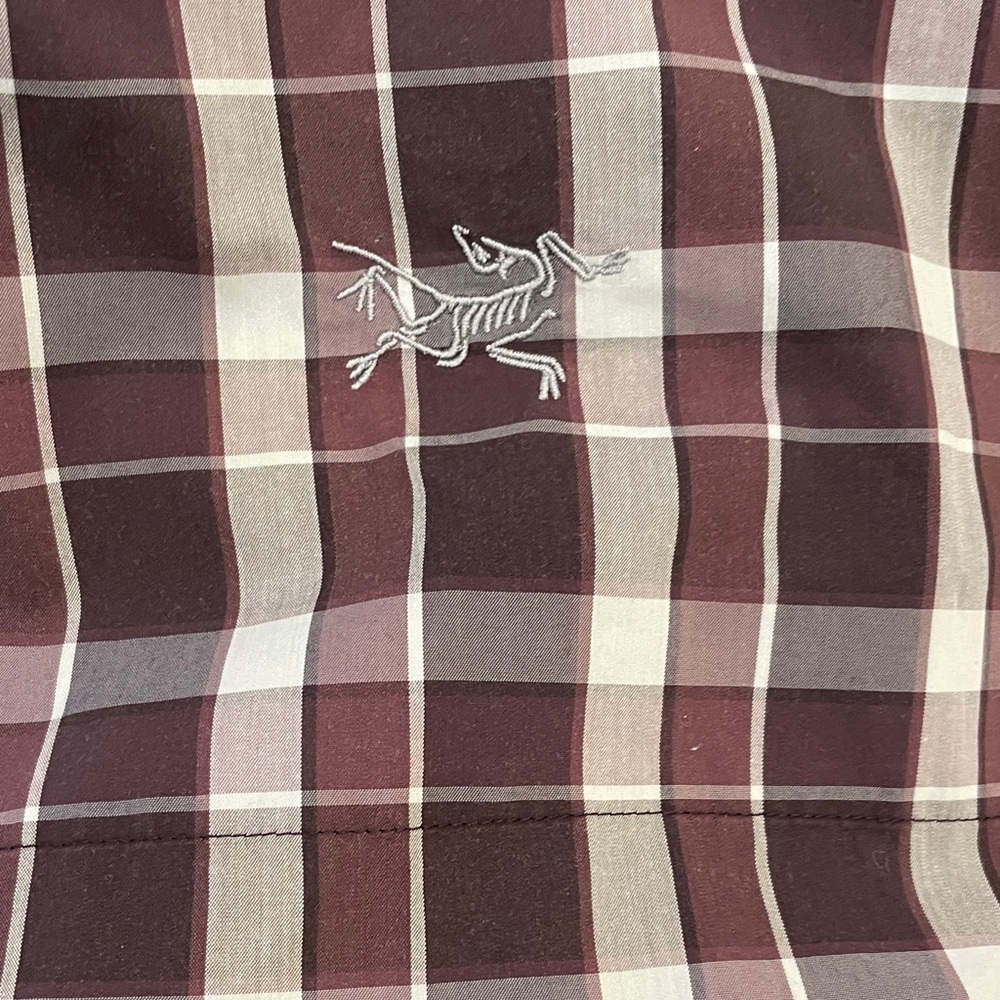 Arc'teryx Men's brownish-red and White Plaid SS Button Down Shirt - Picture 5 of 5